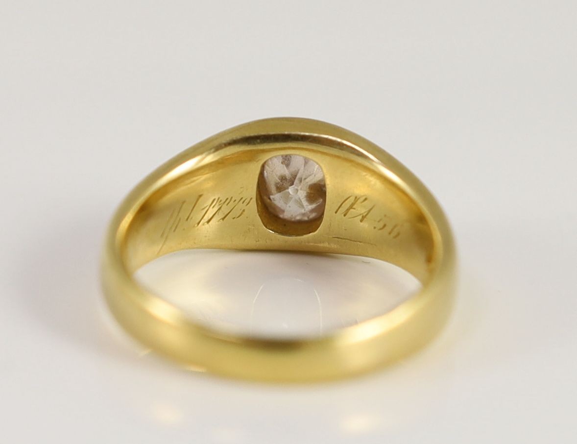 A Victorian 18ct gold and gypsy set oval cushion cut diamond set ring